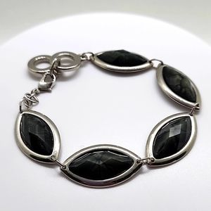 Silvertone Bezel-Set Stone Bracelet